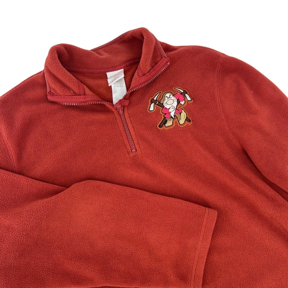 Disney Store Mens Grumpy Snow White Fleece Quarter Zip Pullover Orange Red M
